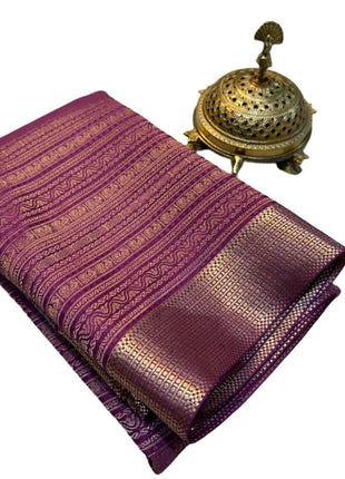 Dinesh Textiles Pure Brocade Mysore Silk Saree, Zari Weaving, Rich Pallu, Jacquard Blouse, Burgandy, Women's Festival Wedding Saree 