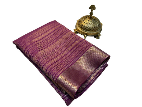 Dinesh Textiles Pure Brocade Mysore Silk Saree, Zari Weaving, Rich Pallu, Jacquard Blouse, Burgandy, Women's Festival Wedding Saree 