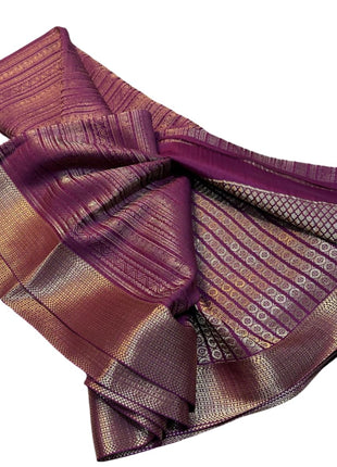 Dinesh Textiles Pure Brocade Mysore Silk Saree, Zari Weaving, Rich Pallu, Jacquard Blouse, Burgandy, Women's Festival Wedding Saree 