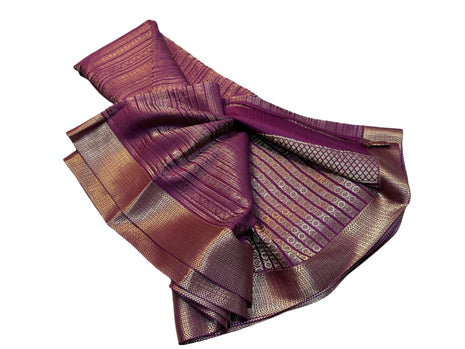 Dinesh Textiles Pure Brocade Mysore Silk Saree, Zari Weaving, Rich Pallu, Jacquard Blouse, Burgandy, Women's Festival Wedding Saree 