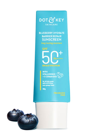 Dot & Key Blueberry Hydrate Barrier Repair Sunscreen Spf 50+,Pa++++|For Dry&Sensitive Skin|Non - Greasy Finish|No White Cast|Uv & Blue Light Protection|Broad Spectrum|For Women&Men|50G, 1 Count 