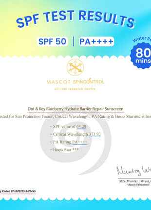 Dot & Key Blueberry Hydrate Barrier Repair Sunscreen Spf 50+,Pa++++|For Dry&Sensitive Skin|Non - Greasy Finish|No White Cast|Uv & Blue Light Protection|Broad Spectrum|For Women&Men|50G, 1 Count 