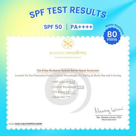 Dot & Key Blueberry Hydrate Barrier Repair Sunscreen Spf 50+,Pa++++|For Dry&Sensitive Skin|Non - Greasy Finish|No White Cast|Uv & Blue Light Protection|Broad Spectrum|For Women&Men|50G, 1 Count 