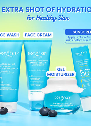 Dot & Key Blueberry Hydrate Barrier Repair Sunscreen Spf 50+,Pa++++|For Dry&Sensitive Skin|Non - Greasy Finish|No White Cast|Uv & Blue Light Protection|Broad Spectrum|For Women&Men|50G, 1 Count 
