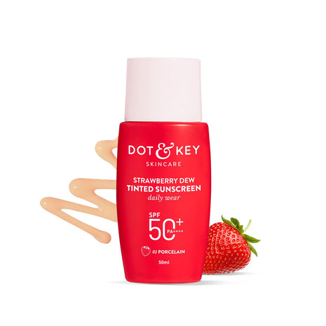 Dot & Key Strawberry Dew Tinted Sunscreen SPF 50+ Pa++++ - 01 Porcelain | Protection Against UA/UB | Broad Spectrum, Water & Sweat resistant | For All Skin Types | 50ml 