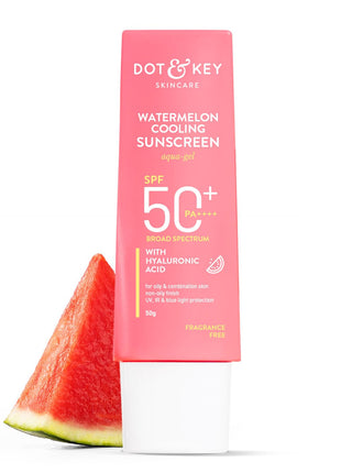 Dot & Key Watermelon Cooling Sunscreen SPF 50+ PA++++ | With Hyaluronic Acid, Instantly Cools Skin, Broad Spectrum Protection | Controls Excess Oil, Checks Tanning, No White Cast, All Skin Types | 50g 