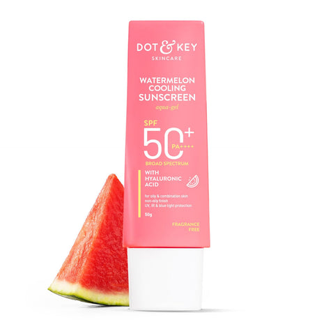 Dot & Key Watermelon Cooling Sunscreen SPF 50+ PA++++ | With Hyaluronic Acid, Instantly Cools Skin, Broad Spectrum Protection | Controls Excess Oil, Checks Tanning, No White Cast, All Skin Types | 50g 