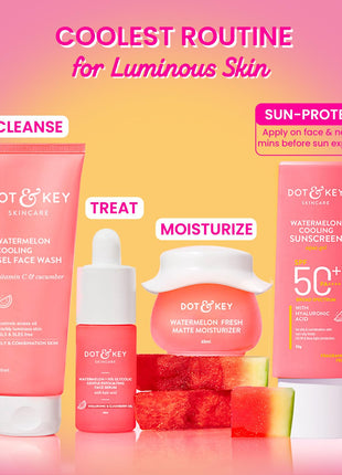 Dot & Key Watermelon Cooling Sunscreen SPF 50+ PA++++ | With Hyaluronic Acid, Instantly Cools Skin, Broad Spectrum Protection | Controls Excess Oil, Checks Tanning, No White Cast, All Skin Types | 50g 