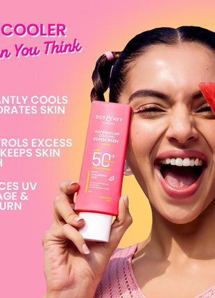 Dot & Key Watermelon Cooling Sunscreen SPF 50+ PA++++ | With Hyaluronic Acid, Instantly Cools Skin, Broad Spectrum Protection | Controls Excess Oil, Checks Tanning, No White Cast, All Skin Types | 50g 