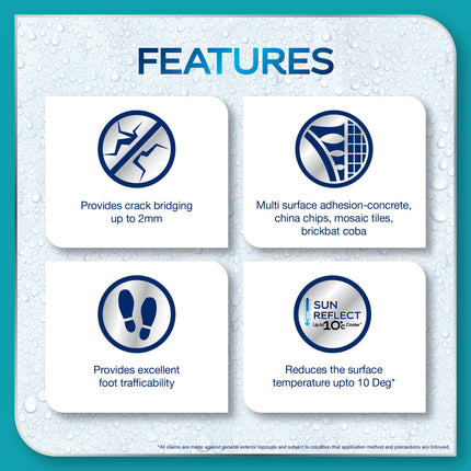 Dulux Aquatech Roof Waterproof for Terrace Roofs, Prevents Water Seepage and Bridges Cracks, Solar Reflective Coating, Up to 10 Years Waterproofing Performance, 1 Liter 