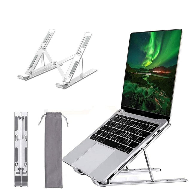 Dyazo 6 Angles Adjustable Aluminum Ergonomic Foldable Portable Tabletop Laptop/Desktop Riser Stand Holder Compatible for MacBook, HP, Dell, Lenovo & All Other Notebook (Silver) 