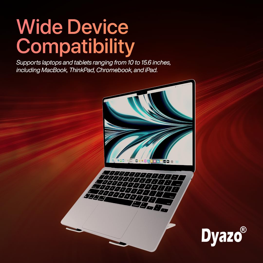 Dyazo 6 Angles Adjustable Aluminum Ergonomic Foldable Portable Tabletop Laptop/Desktop Riser Stand Holder Compatible for MacBook, HP, Dell, Lenovo & All Other Notebook (Silver) 
