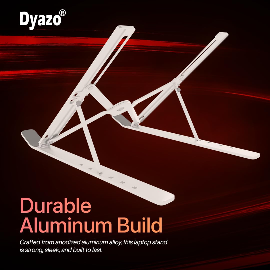 Dyazo 6 Angles Adjustable Aluminum Ergonomic Foldable Portable Tabletop Laptop/Desktop Riser Stand Holder Compatible for MacBook, HP, Dell, Lenovo & All Other Notebook (Silver) 