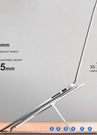 Dyazo 6 Angles Adjustable Aluminum Ergonomic Foldable Portable Tabletop Laptop/Desktop Riser Stand Holder Compatible for MacBook, HP, Dell, Lenovo & All Other Notebook (Silver) 