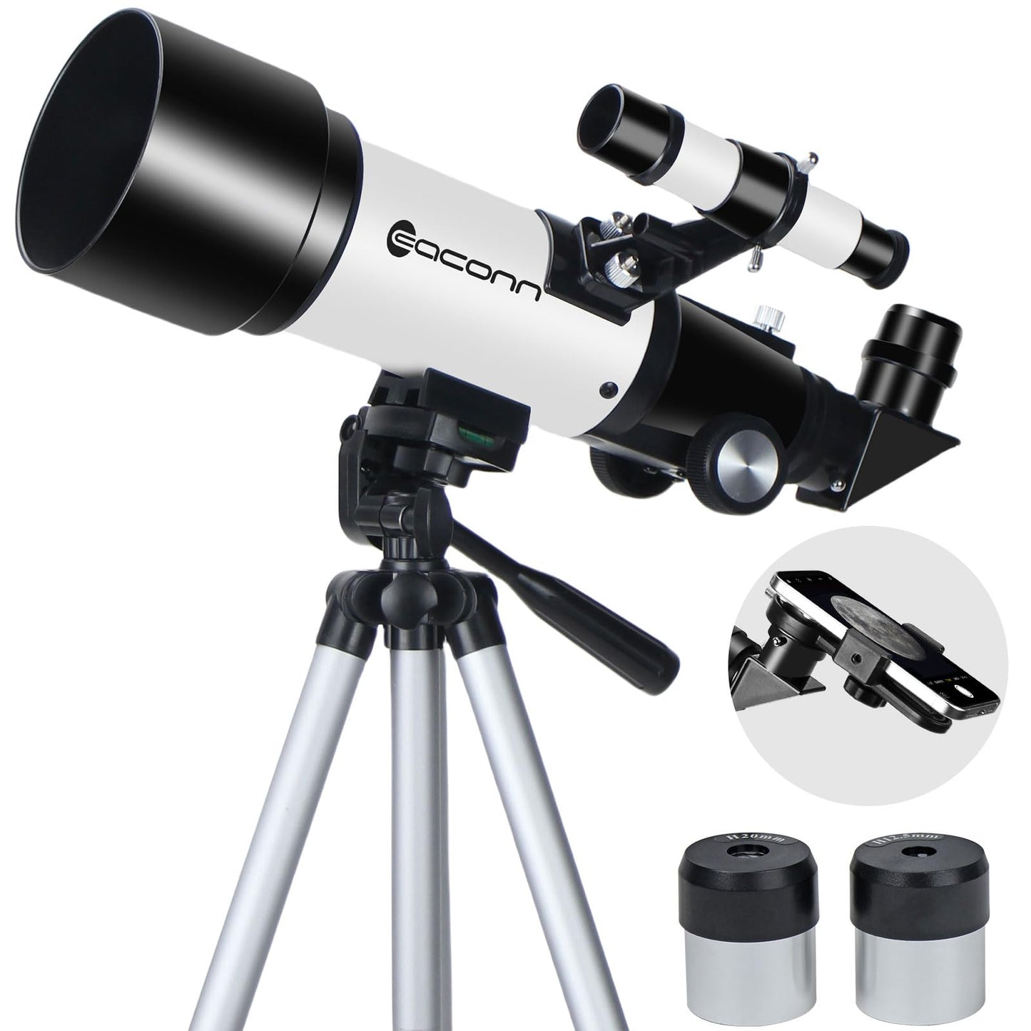 EACONN Telescopes, Telescope for Kids and Adults Beginners, 70mm Aperture 400mm Focus Length Refractor Travel Telescope with AZ Mount for Observe The Moon and Landscape 