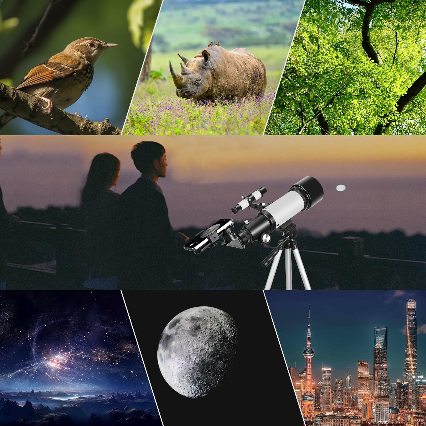 EACONN Telescopes, Telescope for Kids and Adults Beginners, 70mm Aperture 400mm Focus Length Refractor Travel Telescope with AZ Mount for Observe The Moon and Landscape 