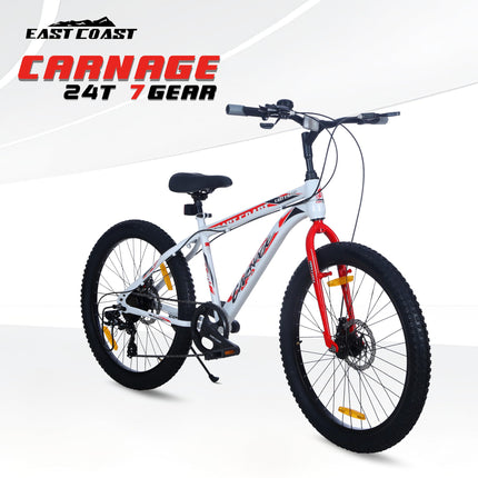 EAST COAST Carnage 24T Cycle with 7 Speed Gear (9years to 13 Years Big Kids), Rigid, 16 Centimeters, White 