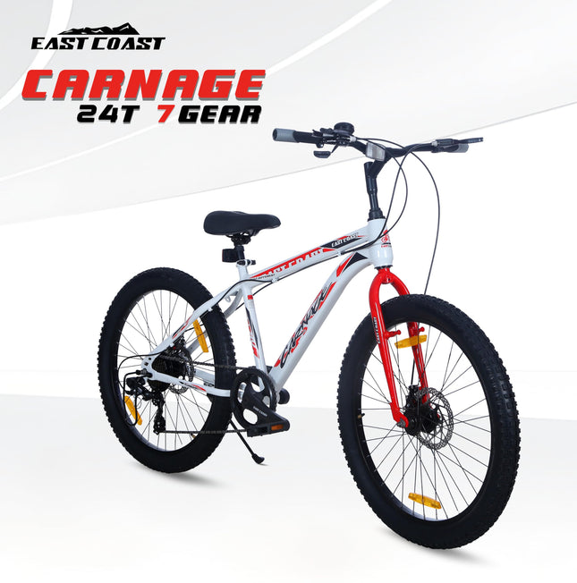 EAST COAST Carnage 24T Cycle with 7 Speed Gear (9years to 13 Years Big Kids), Rigid, 16 Centimeters, White 