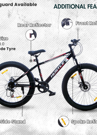 EAST COAST Hustle 26T Fat Tyre Cycle with Gear(7Speed) Black 