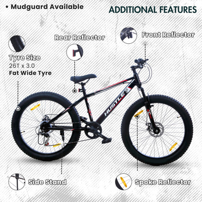EAST COAST Hustle 26T Fat Tyre Cycle with Gear(7Speed) Black 