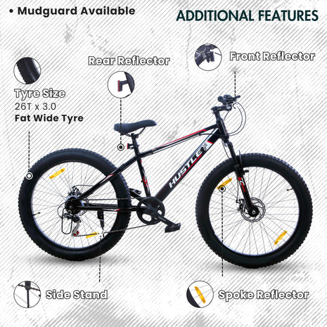 EAST COAST Hustle 26T Fat Tyre Cycle with Gear(7Speed) Black 