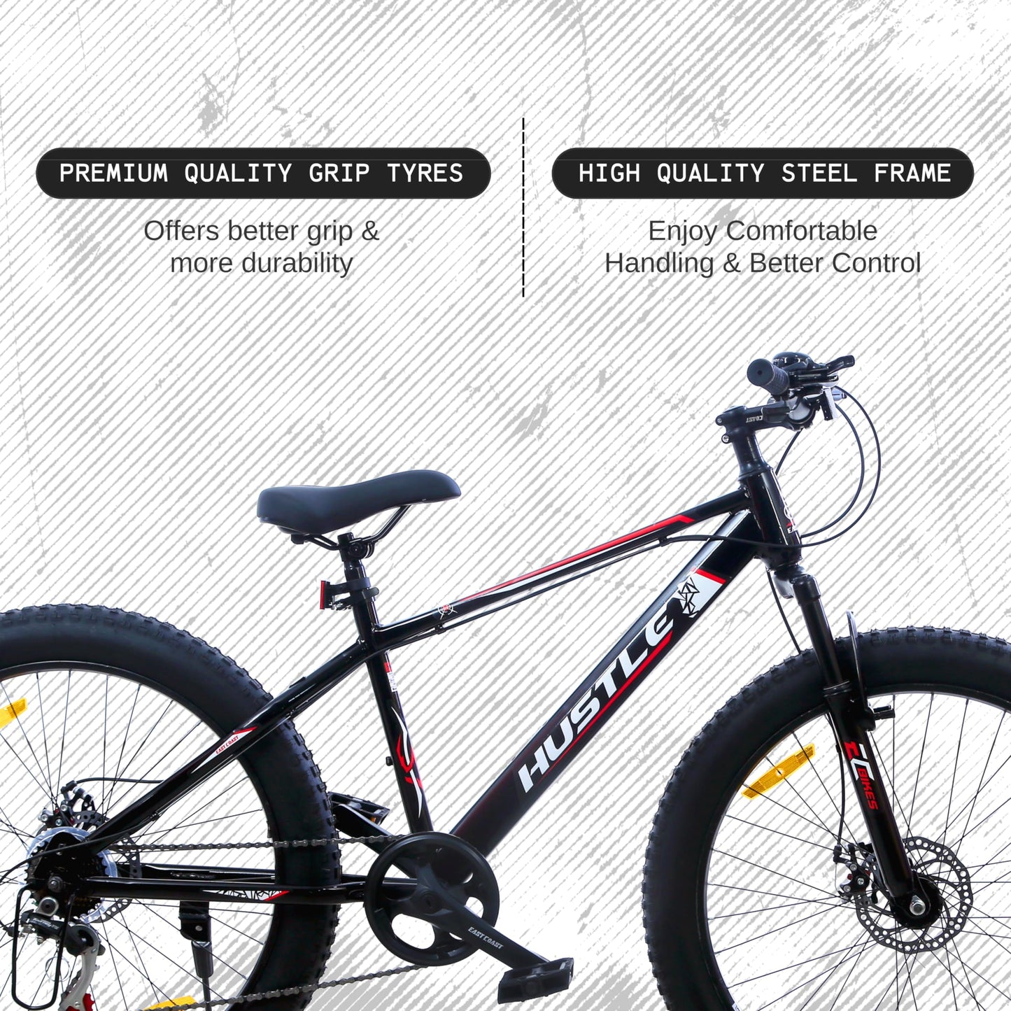 EAST COAST Hustle 26T Fat Tyre Cycle with Gear(7Speed) Black 