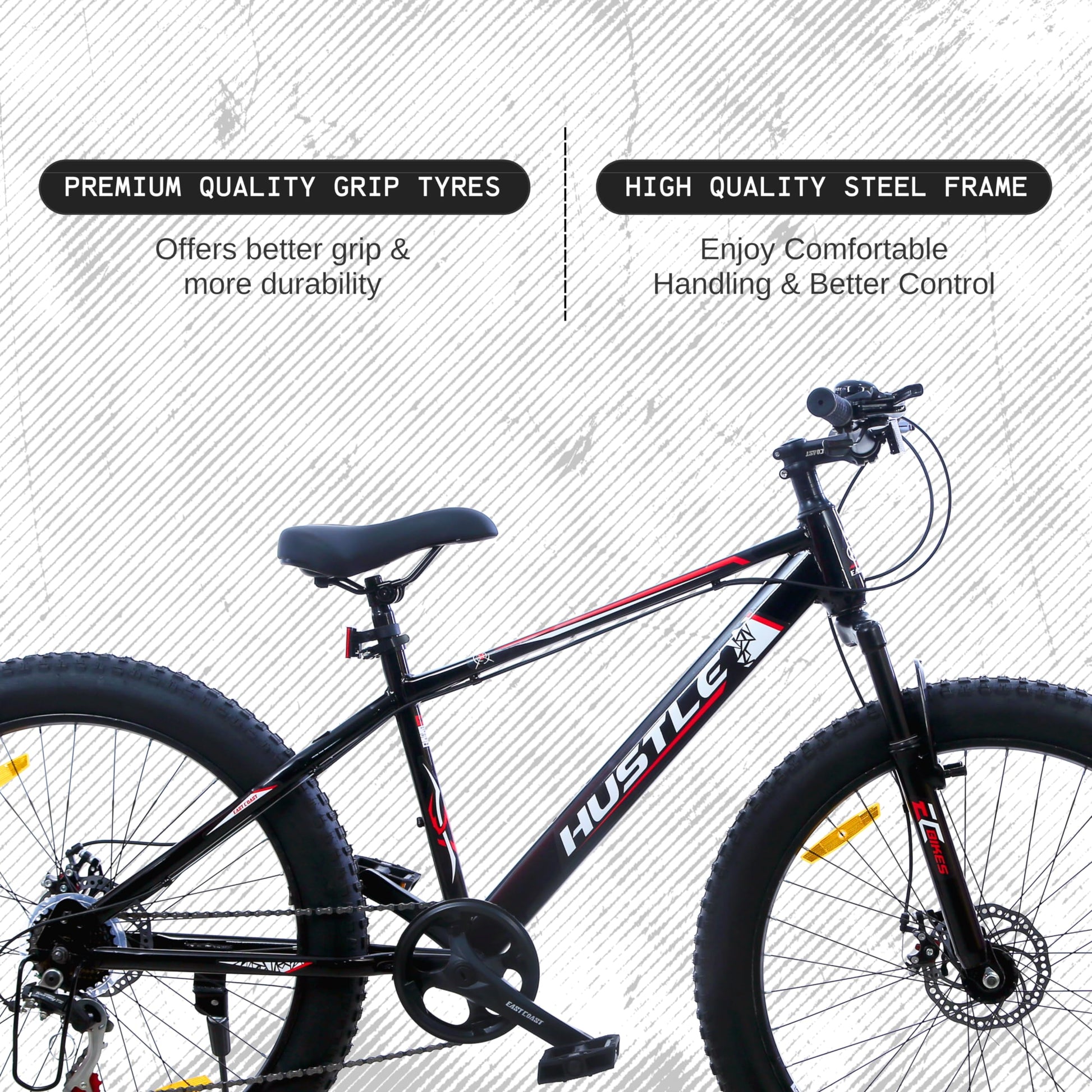 EAST COAST Hustle 26T Fat Tyre Cycle with Gear(7Speed) Black 