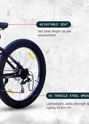 EAST COAST Hustle 26T Fat Tyre Cycle with Gear(7Speed) Black 