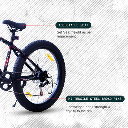 EAST COAST Hustle 26T Fat Tyre Cycle with Gear(7Speed) Black 