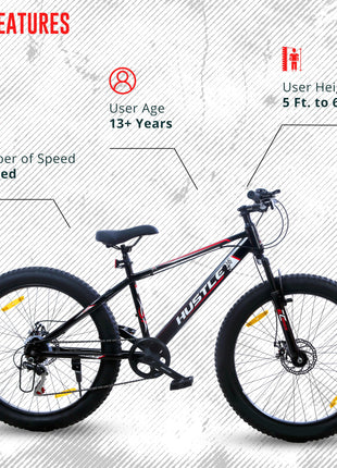 EAST COAST Hustle 26T Fat Tyre Cycle with Gear(7Speed) Black 
