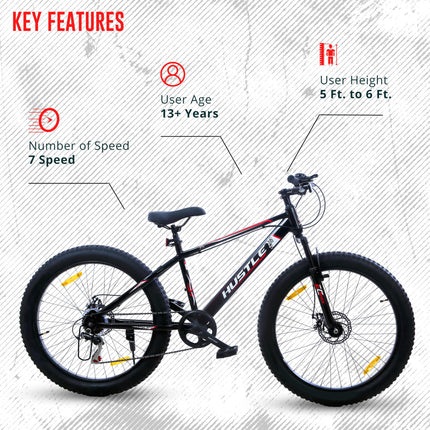 EAST COAST Hustle 26T Fat Tyre Cycle with Gear(7Speed) Black 