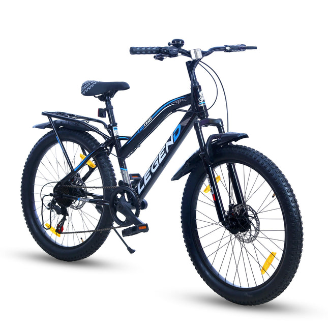 EAST COAST Legend 7 Speed Cycle/Bicycle for Kids Boys & Girls | 24T Mountain Bike/Mountain Cycle Without Carrier, 17 Inch Frame, Disc Brake Ideal for 9-15 Years (Black) - Front 