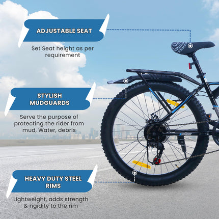 EAST COAST Legend 7 Speed Cycle/Bicycle for Kids Boys & Girls | 24T Mountain Bike/Mountain Cycle Without Carrier, 17 Inch Frame, Disc Brake Ideal for 9-15 Years (Black) - Front 