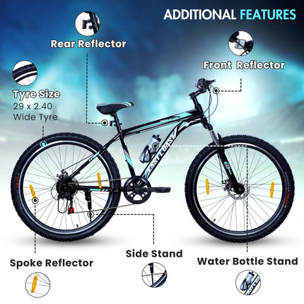 EAST COAST Premium City 29T Cycle/Mountain with Front Suspension and 7 Speed Gear Bike For Kids, Black, 18.5 cm 