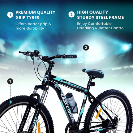 EAST COAST Premium City 29T Cycle/Mountain with Front Suspension and 7 Speed Gear Bike For Kids, Black, 18.5 cm 