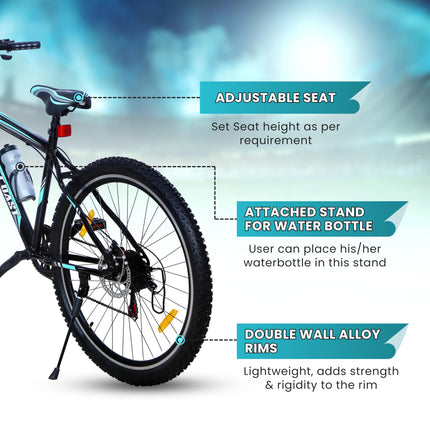 EAST COAST Premium City 29T Cycle/Mountain with Front Suspension and 7 Speed Gear Bike For Kids, Black, 18.5 cm 