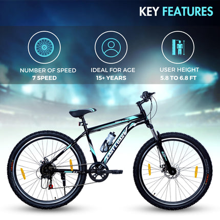 EAST COAST Premium City 29T Cycle/Mountain with Front Suspension and 7 Speed Gear Bike For Kids, Black, 18.5 cm 