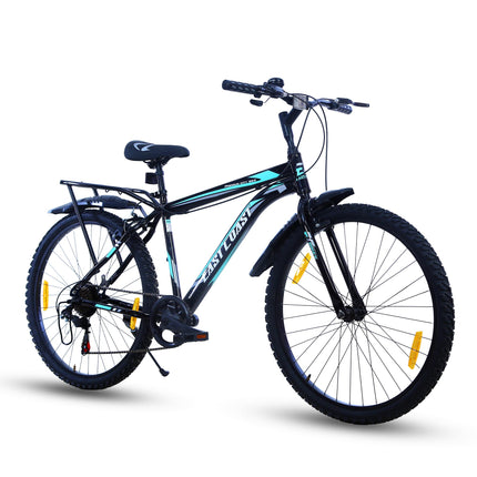 EAST COAST Premium City 7 Speed Cycle/Bicycle | 26T Mountain Bike | Hardtail Cycle with 18.5 Inch Frame, Caliper Brake, with Carrier, Ideal for 15+ Years (Black) 