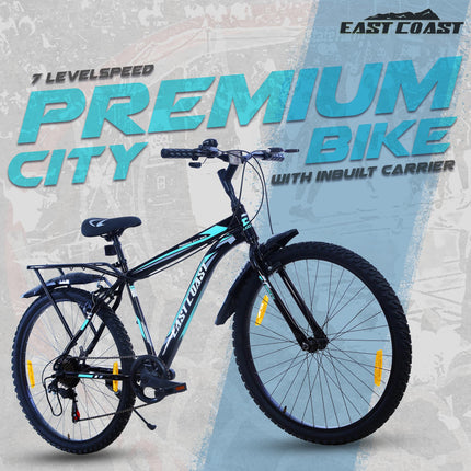 EAST COAST Premium City 7 Speed Cycle/Bicycle | 26T Mountain Bike | Hardtail Cycle with 18.5 Inch Frame, Caliper Brake, with Carrier, Ideal for 15+ Years (Black) 