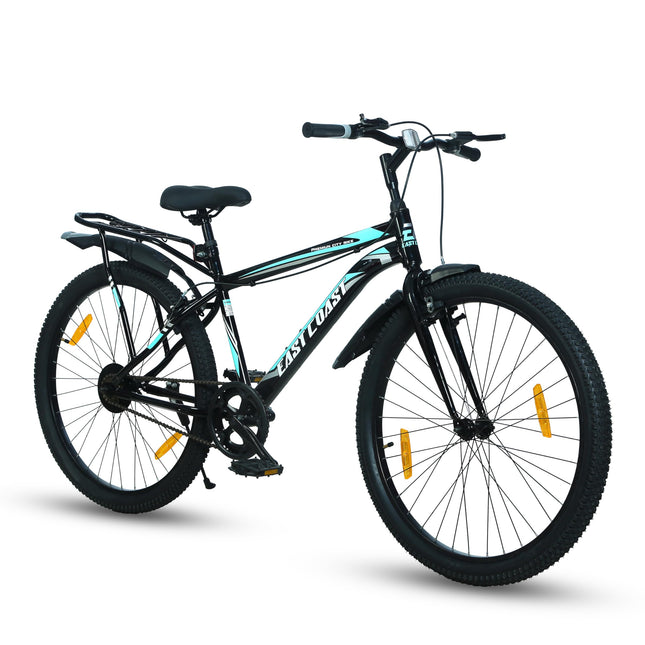 EAST COAST Unisex Premium City Single Speed Cycle/Bicycle | 26T City Bike/City Cycle with Inbuilt Carrier, 18 Inch Frame, Caliper Brake Ideal for 12+ Years (Black Color), Rigid 