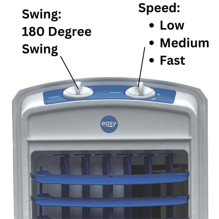 EASY High-Speed Tower Fan | 180W Powerful Motor, 25ft Air Throw, Multi-Directional Adjustment | Tower Fan for Home (White & Blue) 