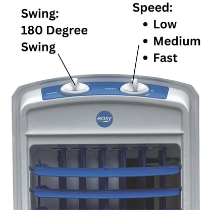 EASY High-Speed Tower Fan | 180W Powerful Motor, 25ft Air Throw, Multi-Directional Adjustment | Tower Fan for Home (White & Blue) 