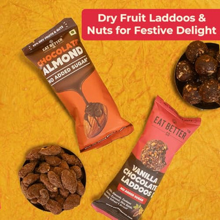 EAT BETTER CO - 6 Item Holi Gift Hamper with Gulaal, Chocolate Coated Nuts, Dry Fruit Laddoos & Chatpata Healthy Millet Namkeen 