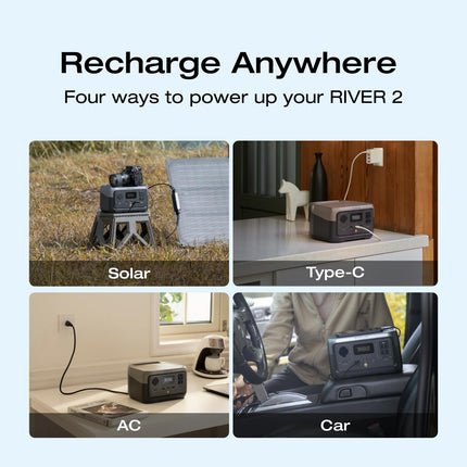 EF ECOFLOW 500W Portable Power Station RIVER 2, 256Wh LiFePO4 Battery, 10 Year Life, 0% - 100% Charge in 60 mins, 230V - 50Hz India Voltage, Power 6 Appliances at once, For Outdoor Use & Home Backup 