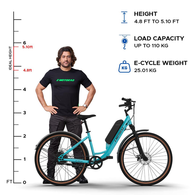 EMotorad ST-X Unisex City Electric Cycle with 7.65Ah Li-Ion Removable Battery | High-T Step-Through Steel Frame | Cluster C2 Display | 5 Levels of Pedal Assist | 250W Rear Hub Motor (Teal Blue) 