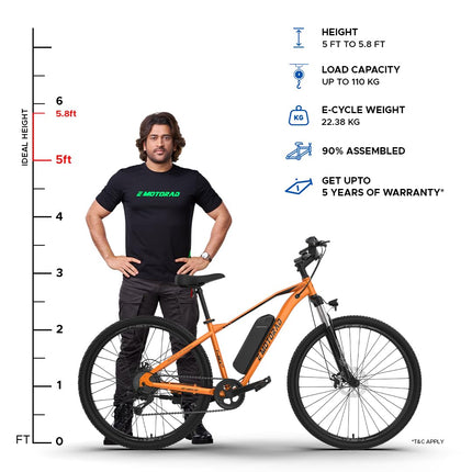 EMotorad T-REX AIR Unisex Electric Bicycle Sturdy High Tensile Steel Frame 250W BLDC Motor Front Suspension 7 Speed Shimano Gears (Orange Blaze, 27.5" Wheel) 