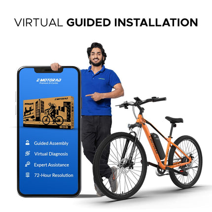 EMotorad T-REX AIR Unisex Electric Bicycle Sturdy High Tensile Steel Frame 250W BLDC Motor Front Suspension 7 Speed Shimano Gears (Orange Blaze, 27.5" Wheel) 