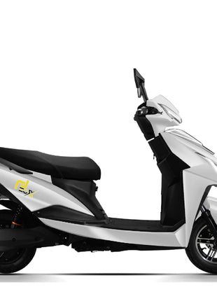 EOX E2 Low Speed Electric Scooter Non RTO with 60-80Km Range, White Portable Lithium Battery & Charger 