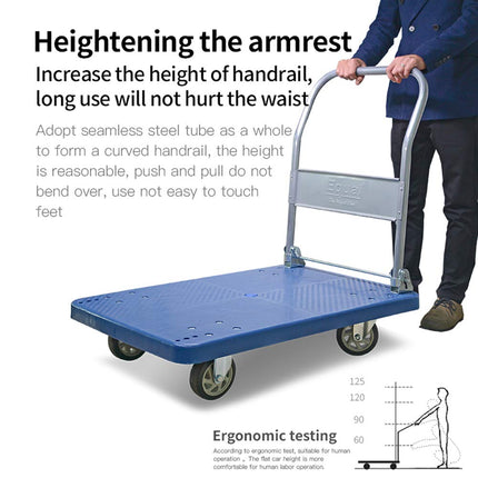 EQUAL 500kg Capacity Plastic Foldable Platform Trolley For Heavy Weight/Material Handling Goods Trolley For Home, Office, Warehouse & Industries - 63cm x 105cm (5" Wheel/Blue) 