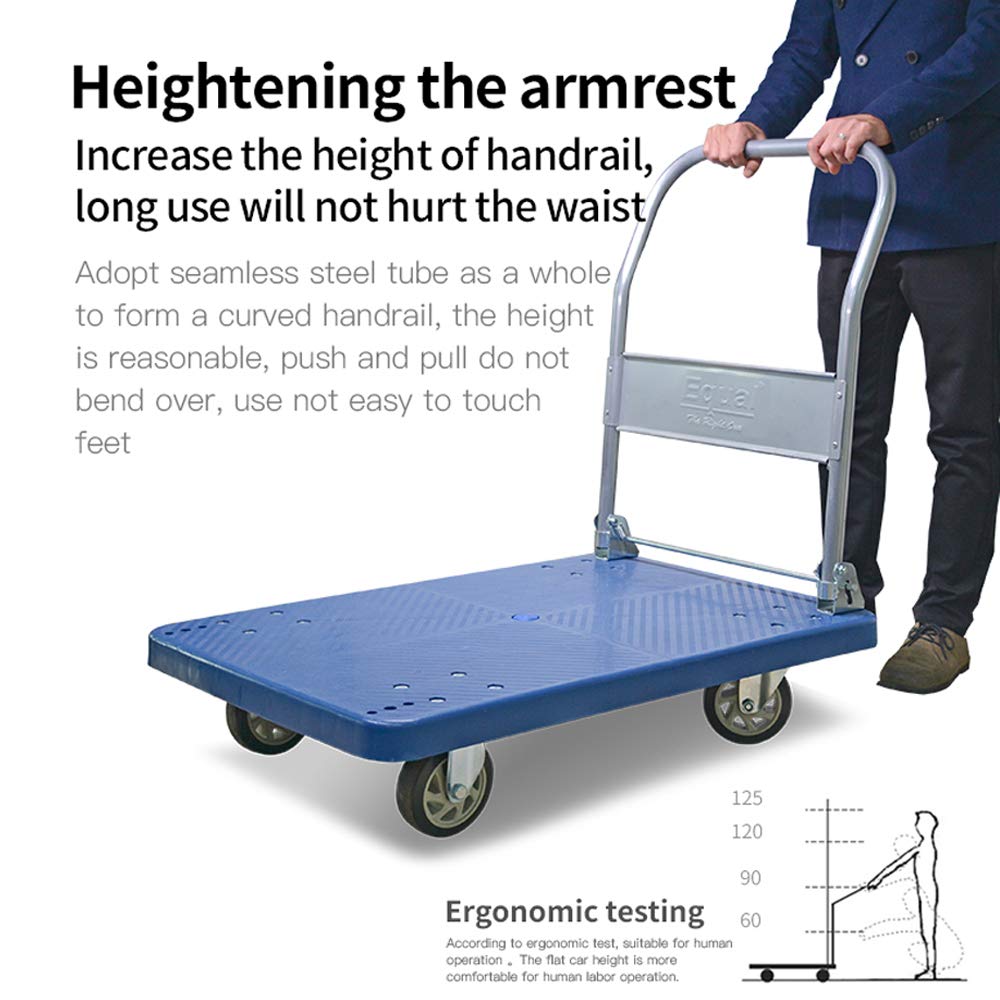 EQUAL 500kg Capacity Plastic Foldable Platform Trolley For Heavy Weight/Material Handling Goods Trolley For Home, Office, Warehouse & Industries - 63cm x 105cm (5" Wheel/Blue) 